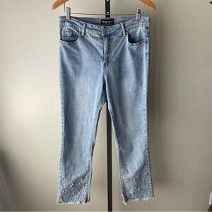 Frank Lyman Pearl Rhinestone Embellished Light Wash Denim Jeans Size Medium